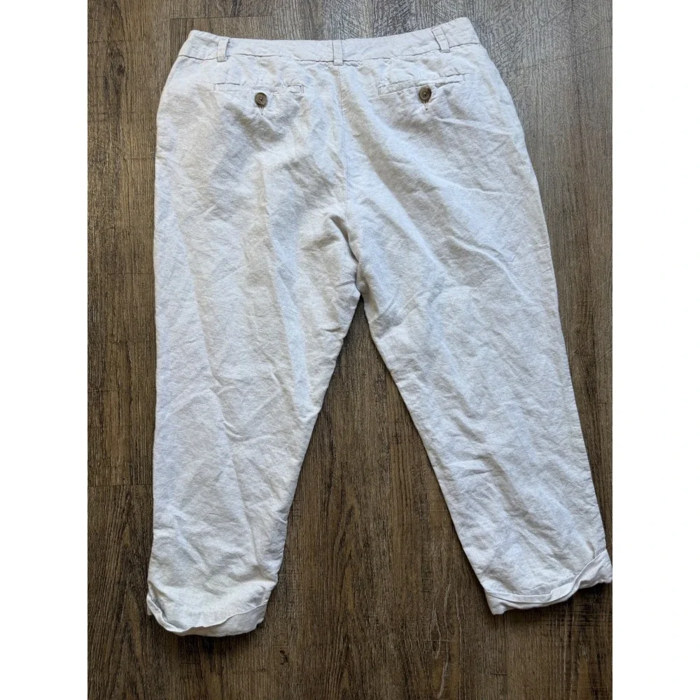 Banana Republic Linen Cotton Beige Cropped Pants Size 14 Relaxed Cuffed Trousers